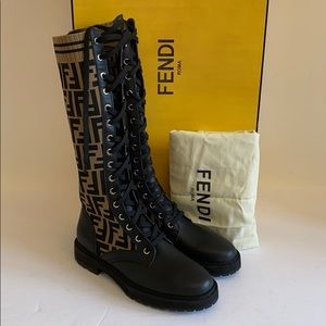 Fendi monogram stretch Zucca lace up boots 38
